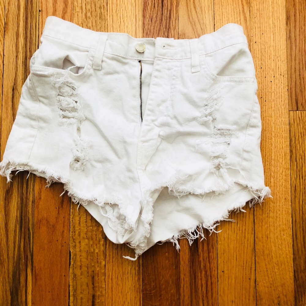 White high waisted jean shorts